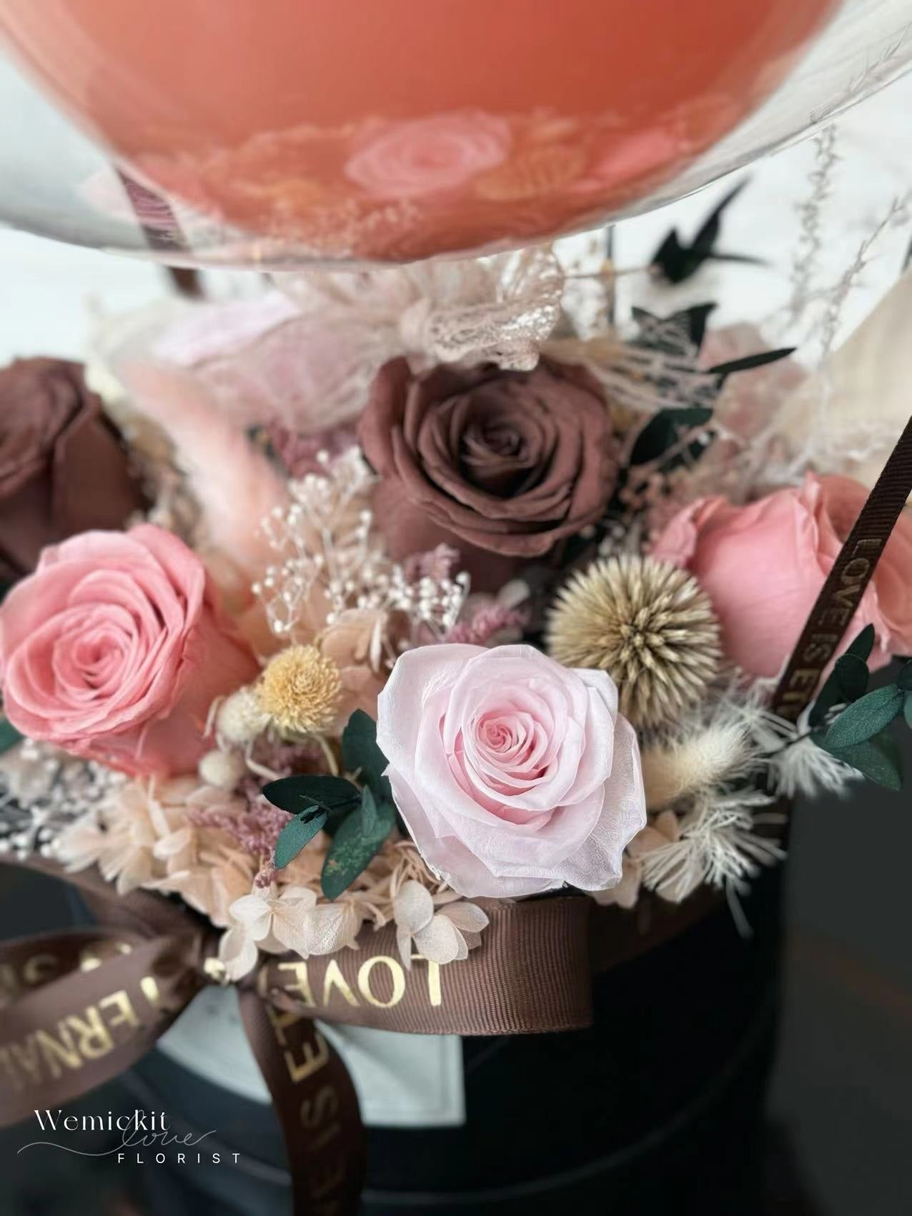 Mocha Pink | Preserved Flower Box with Balloon