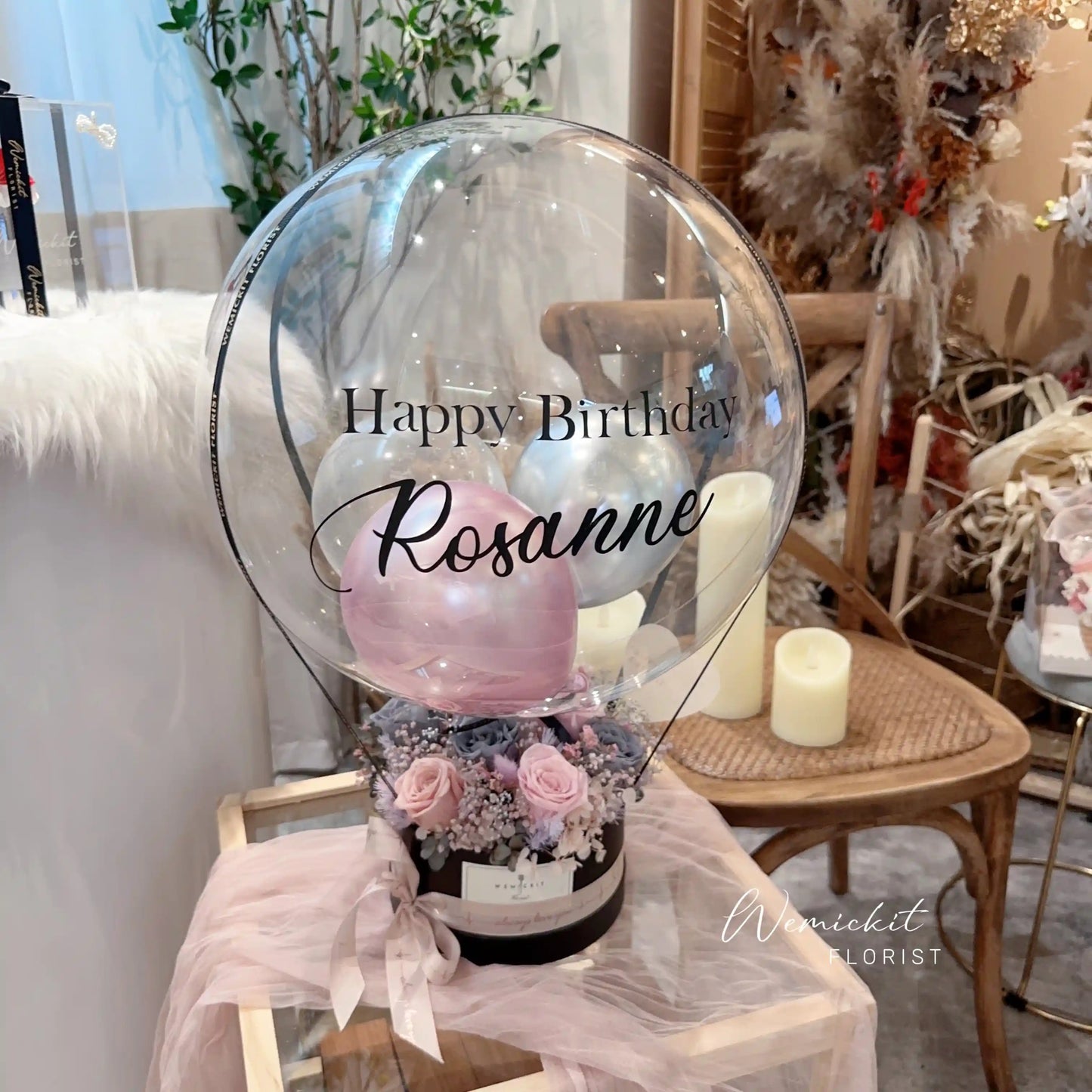 Dusty Pink Preserved Flower Box with Balloon