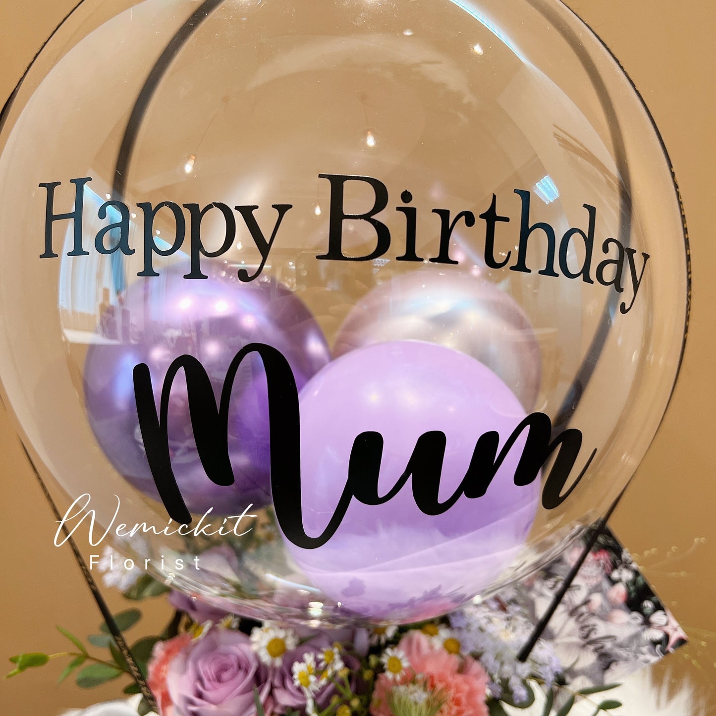 Pansy|Lisianthus x Rose Flower Box with Balloon