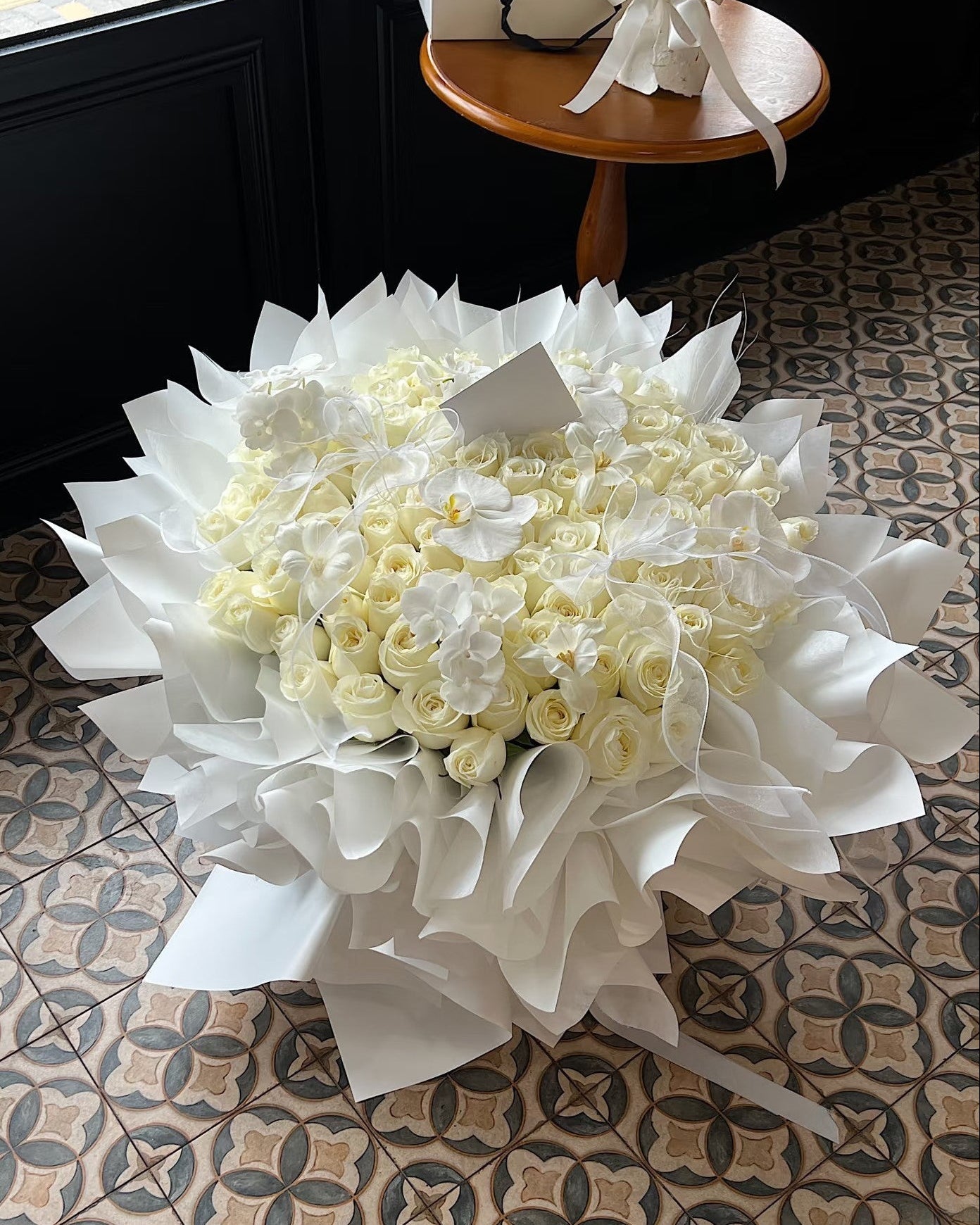Serene Petal Symphony | 100 White Roses Luxury Fresh Flower Bouquet