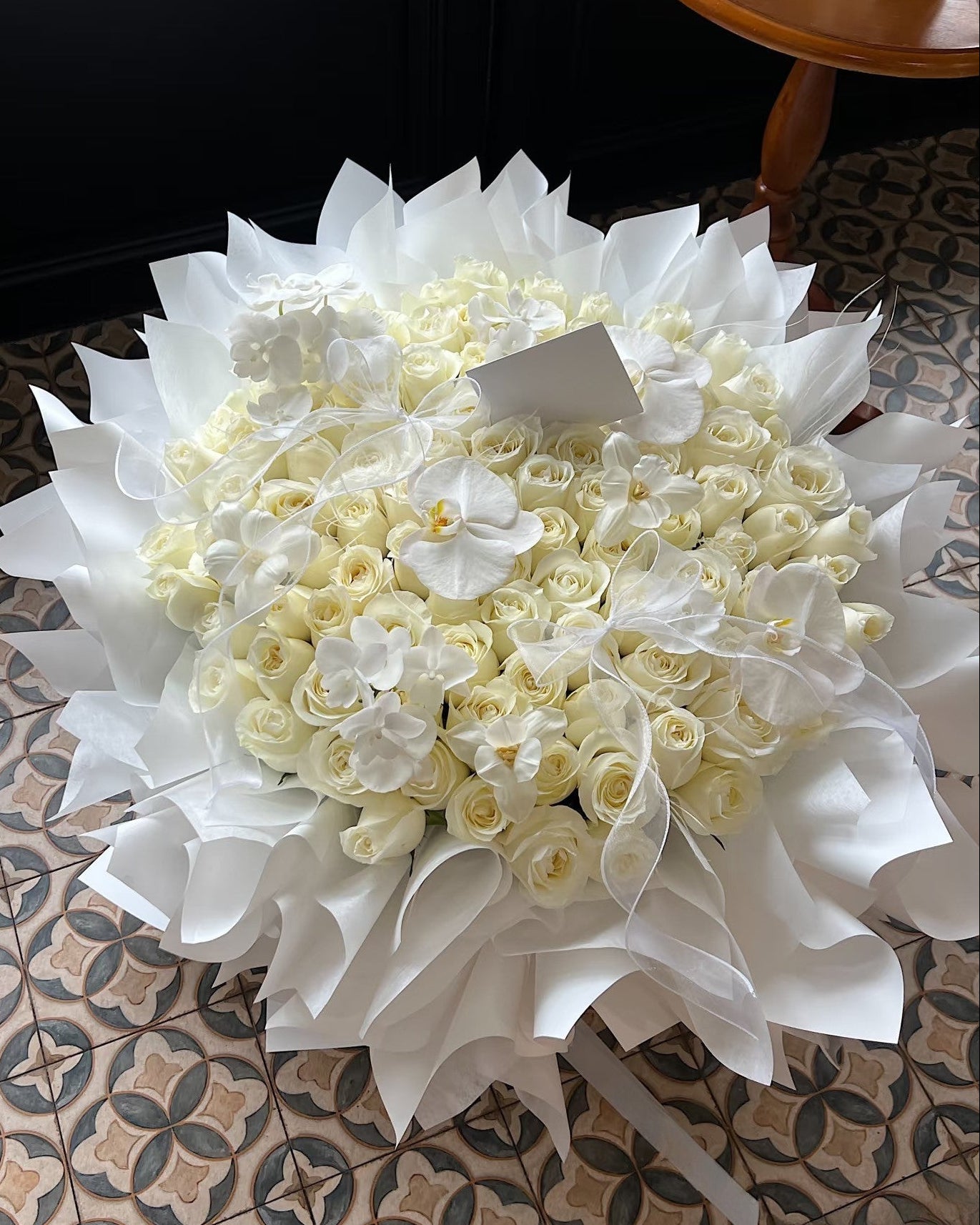 Serene Petal Symphony | 100 White Roses Luxury Fresh Flower Bouquet