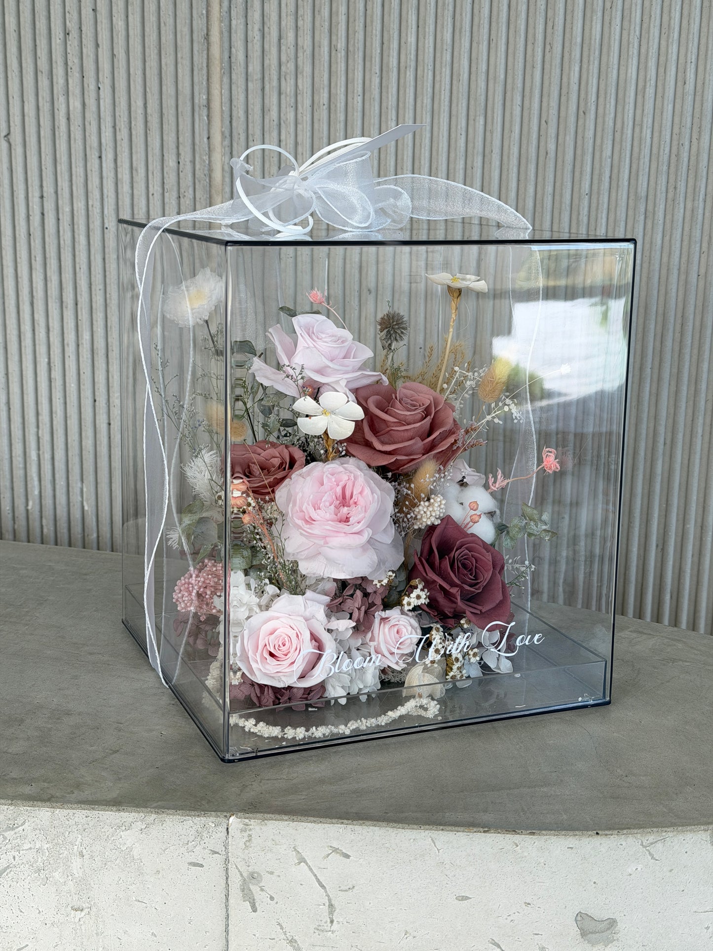 Eternal Sanctuary Bloom Box (Bungundy)  | Everlasting Preserved Flower box