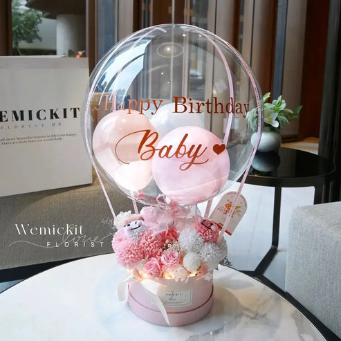 Girlish charm | Preserved Flower Box with Balloon WEMICKIT - Melbourne Floral Arrangement