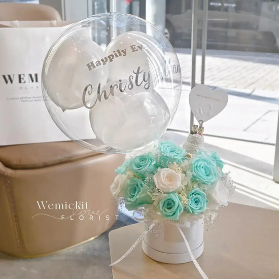 My Tiffany | Preserved Flowers Box with Balloon WEMICKIT - Melbourne Floral Arrangement