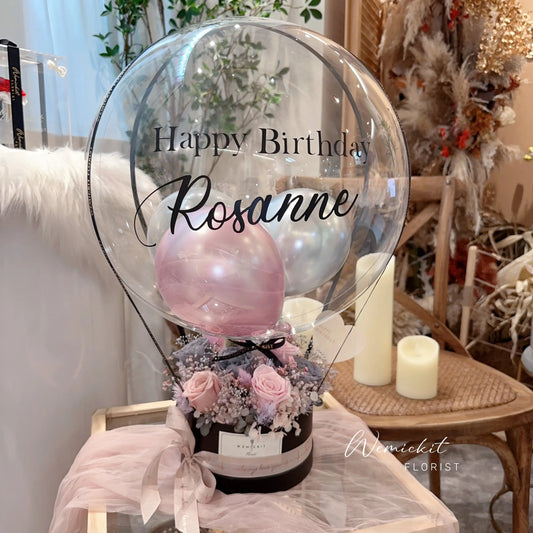 Dusty Pink Preserved Flower Box with Balloon