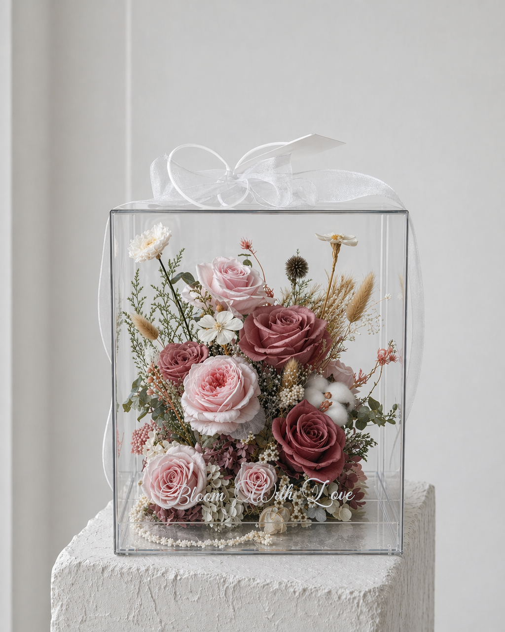Eternal Sanctuary Bloom Box (Bungundy)  | Everlasting Preserved Flower box