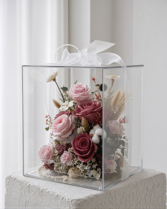 Eternal Sanctuary Bloom Box (Bungundy)  | Everlasting Preserved Flower box
