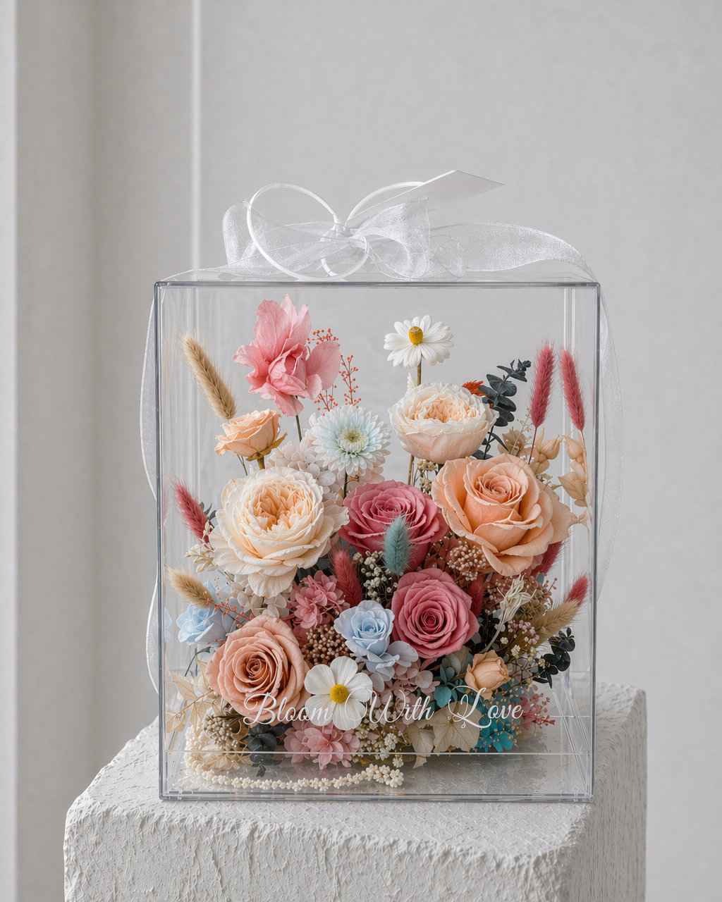 Eternal Sanctuary Bloom Box (Champagne)  | Everlasting Preserved Flower box
