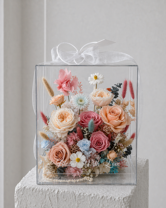 Eternal Sanctuary Bloom Box (Champagne)  | Everlasting Preserved Flower box