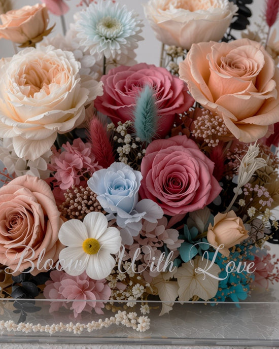 Eternal Sanctuary Bloom Box (Champagne)  | Everlasting Preserved Flower box
