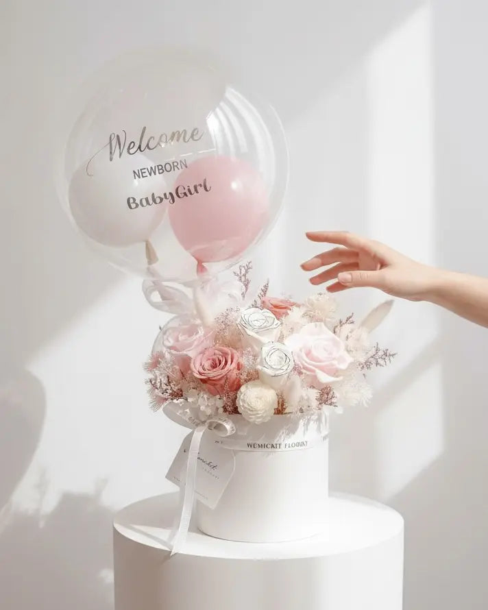 Baby Pink丨Preserved Flower Box With Balloon WEMICKIT - Melbourne Floral Arrangement