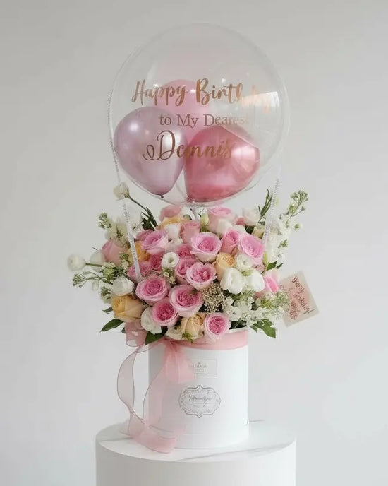 Bubblegum丨40 Stems Fresh Flower Box With Balloon WEMICKIT - Melbourne Floral Arrangement