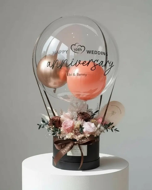 Mocha Pink | Preserved Flower Box with Balloon WEMICKIT - Melbourne Floral Arrangement