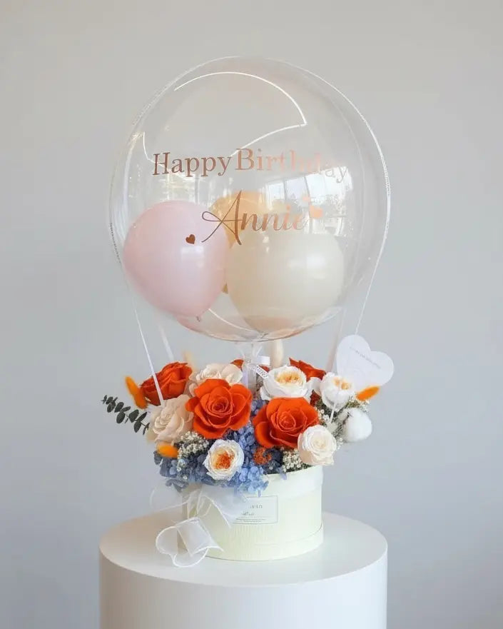 Petal Puffs Party |  Preserved Flower Box with Balloon WEMICKIT - Melbourne Flower Delivery