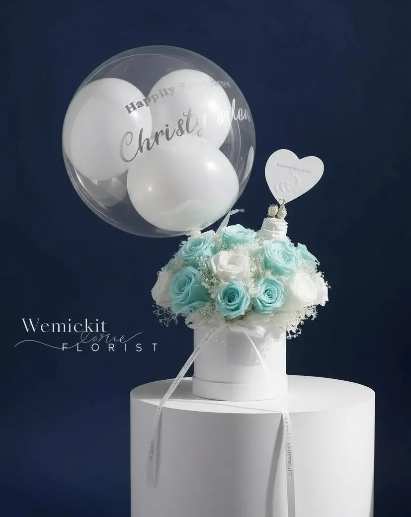 My Tiffany | Preserved Flowers Box with Balloon WEMICKIT - Melbourne Floral Arrangement