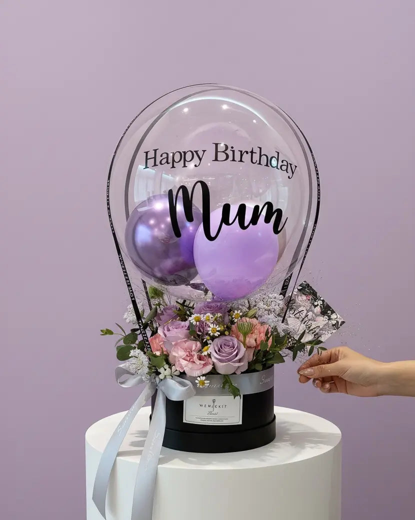 Pansy｜Fresh Flower Box with Balloon WEMICKIT - Melbourne Floral Arrangement