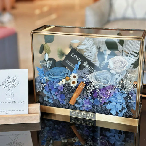 Mystery Garden (Blue) | Preserved Flower Glass Dome WEMICKIT - Melbourne Flower Delivery