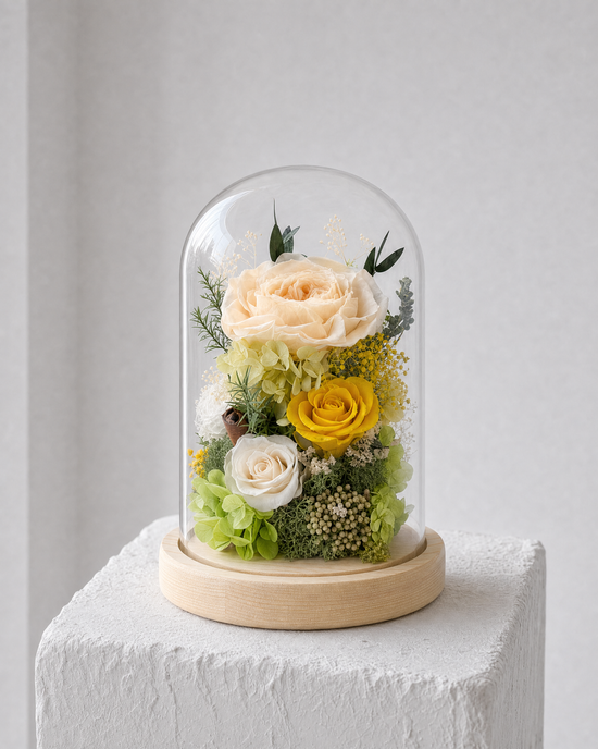 Timeless Gold | Everlasting Preserved Flower Glass Dome