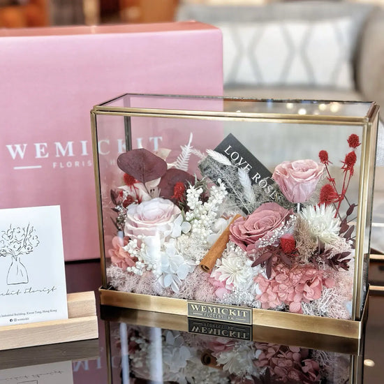 Mystery Garden (Pink) | Preserved Flower Glass Dome WEMICKIT - Melbourne Flower Delivery